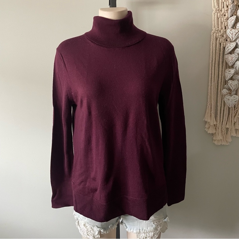 Banana Republic 100% Merino Wool Turtleneck Knit Sweater Burgundy Size Small